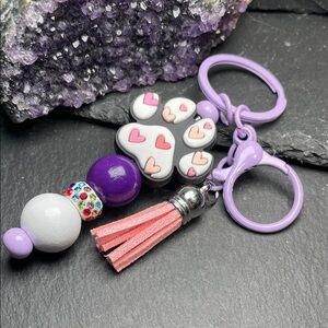 Purple and Pink Heart Paw Keychain